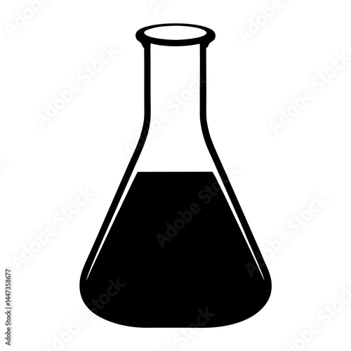 Erlenmeyer flask illustration with dark liquid for scientific analysis and research