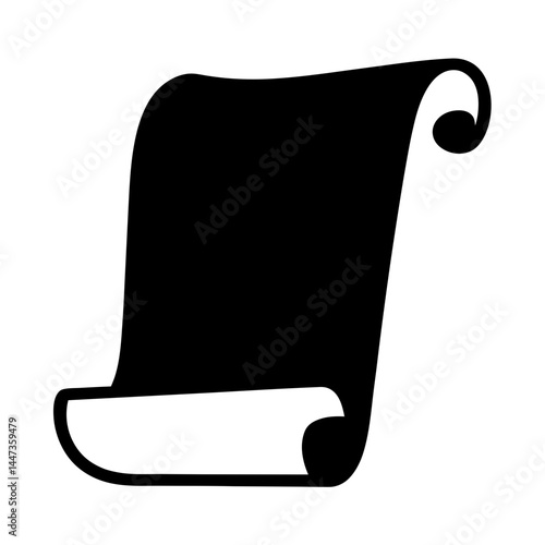 Stylized Ancient Scroll Silhouette with Curled Edges and Empty Display Area