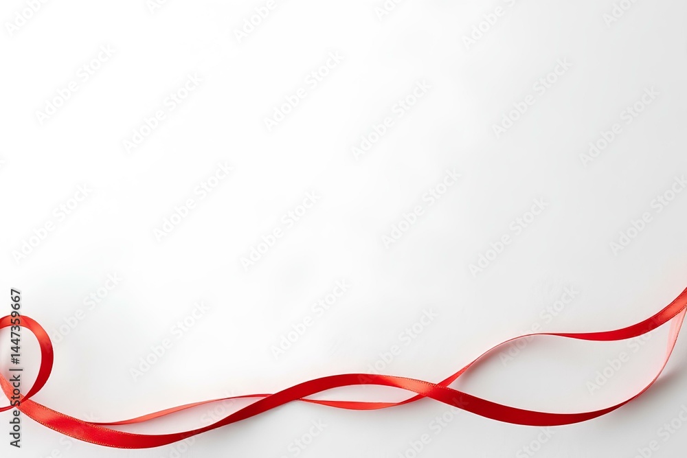Crimson ribbon on a field of pristine white, hypertension awareness day promotion Crimson ribbon on a field of pristine white, hypertension awareness day promotion