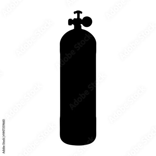 Black silhouette of twin scuba diving tanks with valve assembly