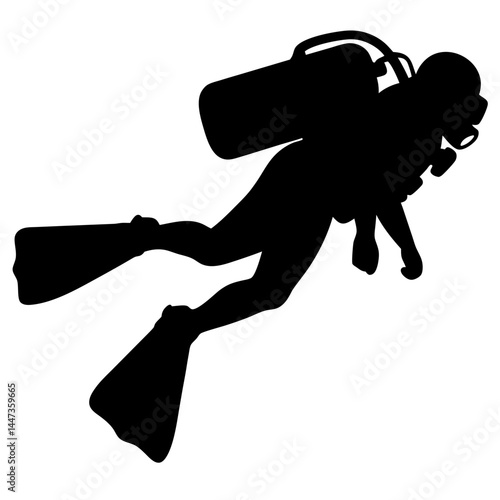 Silhouette of a Scuba Diver Exploring the Depths of the Ocean