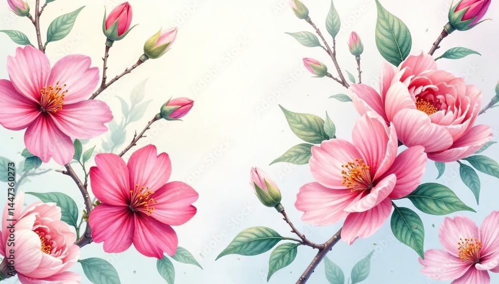 Delicate watercolor blossoms, endlessly repeating, repeat, print, botanical art Delicate watercolor blossoms, endlessly repeating, repeat, print, botanical art
