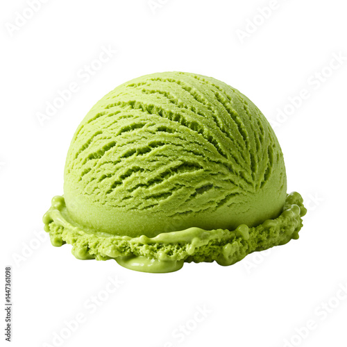 Bright green ice cream scoop, textured surface