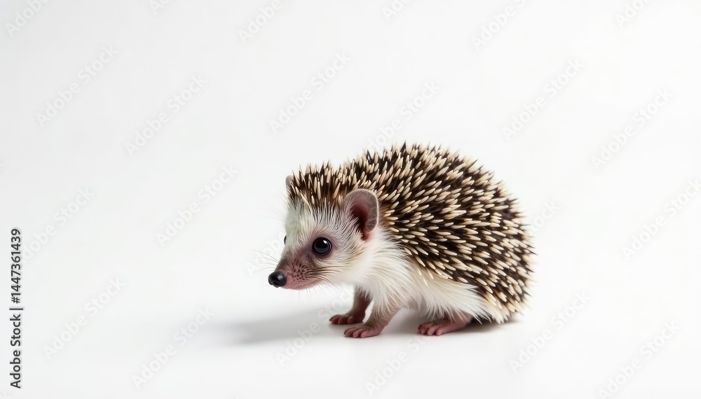Obraz premium A lone hedgehog, perfectly centered against a bright white backdrop , minimalist, brown, image