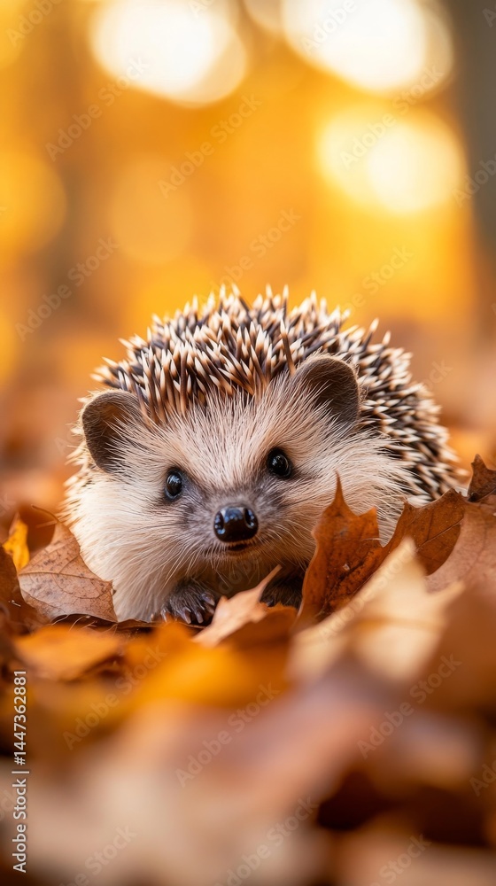 Hedgehog in Autumn Leaves with Golden Light
Hedgehog in Autumn Leaves with Golden Light