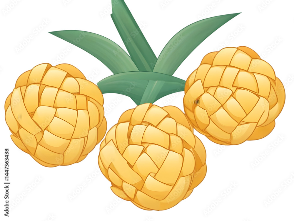 Fototapeta premium Three Woven Yellow Pineapples Illustration