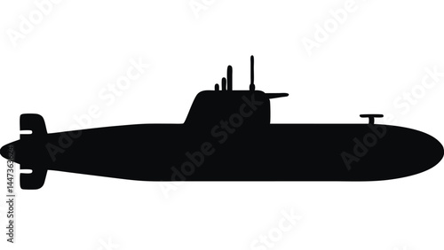 Silhouette of a military submarine, underwater vessel