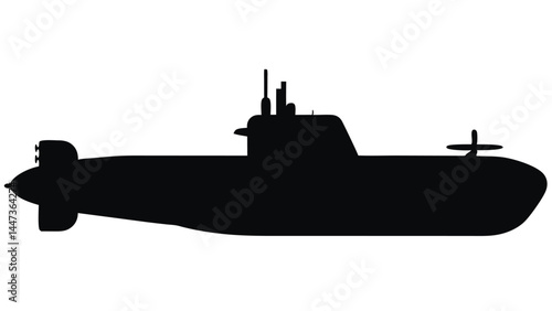 Silhouette of a military submarine, underwater vessel