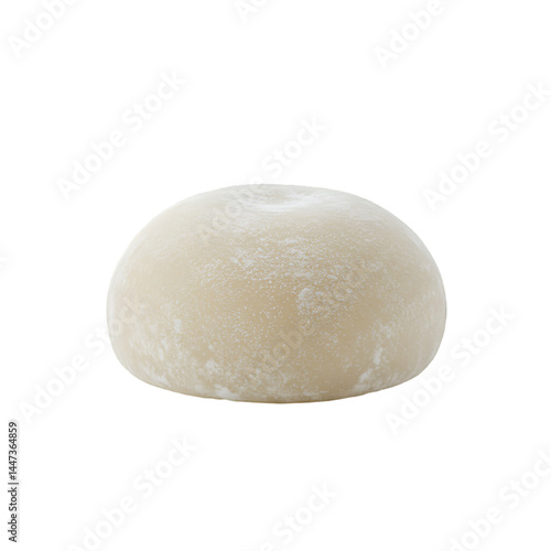 Round, light-colored, smooth mochi dessert
