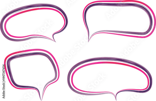 purple pink colorful abstract outline doodle speech buubbles set