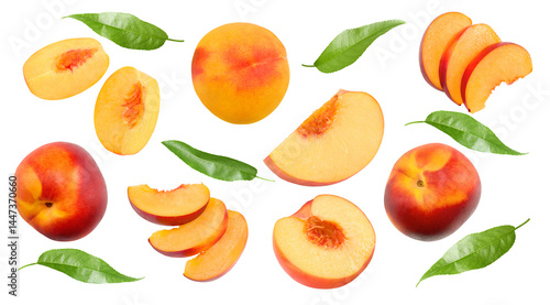 Piece of nectarine isolated on white background. clipping path