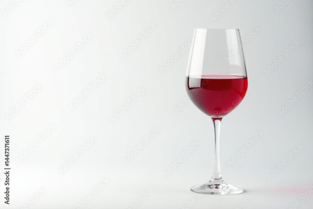 Single elegant red wine glass on white backdrop, clean lines , drinkware, drink Single elegant red wine glass on white backdrop, clean lines , drinkware, drink