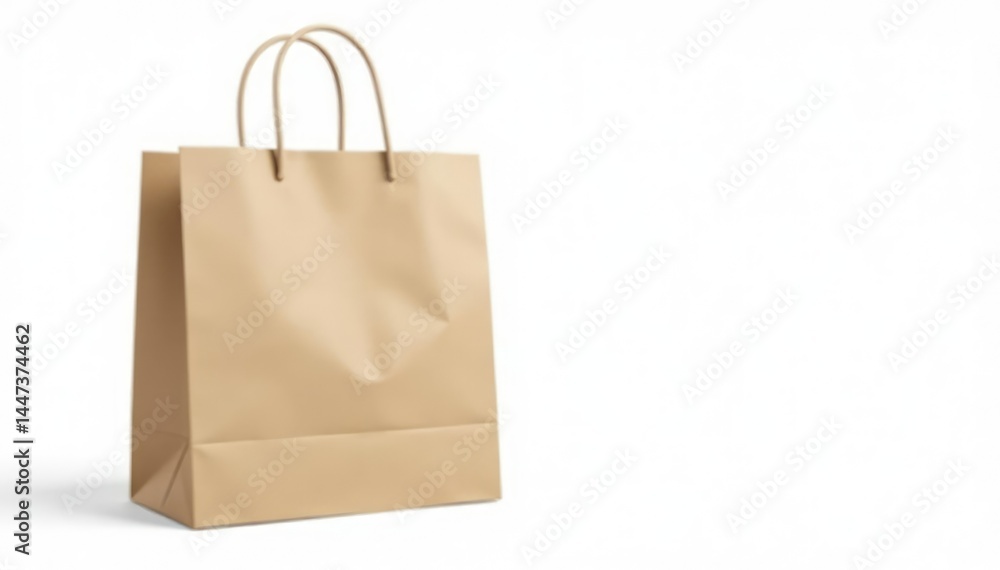 Empty brown paper shopping bag isolated on white background, eco bag, handle Empty brown paper shopping bag isolated on white background, eco bag, handle