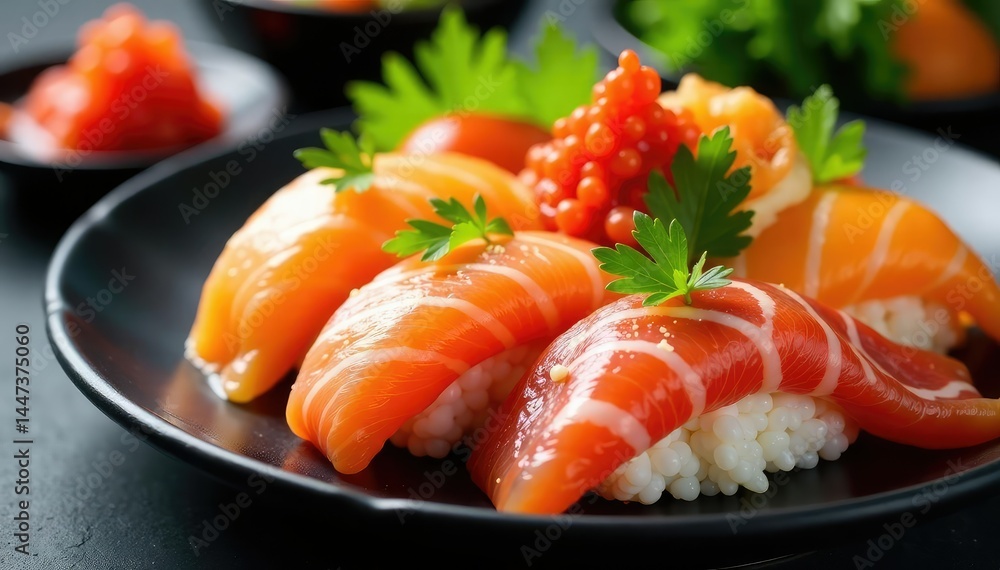 Fresh sushi platter, vibrant fish, rice, seaweed, udon, healthy, delicious Fresh sushi platter, vibrant fish, rice, seaweed, udon, healthy, delicious