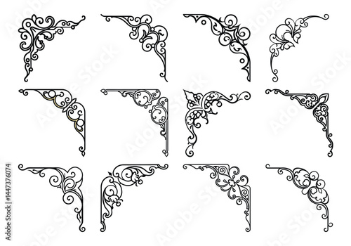 Set vintage frame corners design elements. Vintage line decoration frames collection. Vector illustration