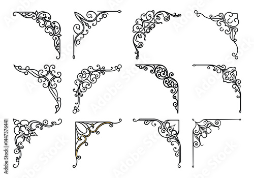 Set vintage frame corners design elements. Vintage line decoration frames collection. Vector illustration