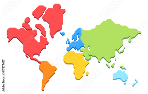 Simplified vector illustration of isometric world map with continents