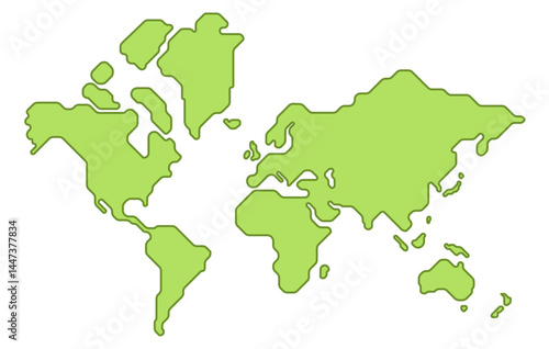 Simplified vector illustration of world map in green color