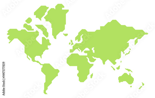 Simplified vector illustration of world map in green color