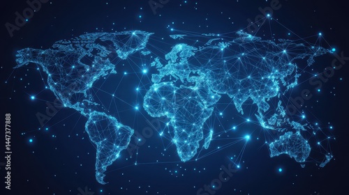 Wallpaper Mural Map Background. Polygon World Map with Blockchain Technology on Blue Background Torontodigital.ca