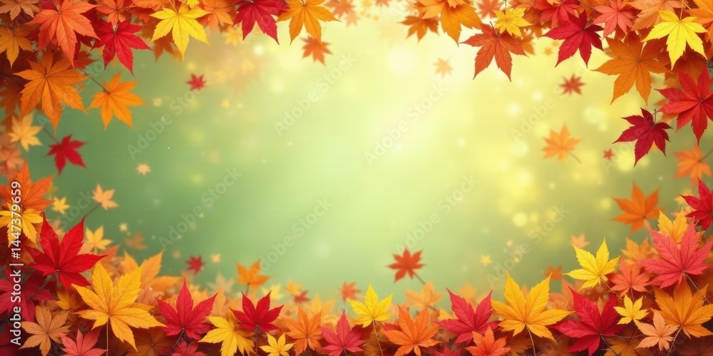 Autumnal foliage frame with soft-focus background, ideal for seasonal designs and celebrations. Autumnal foliage frame with soft-focus background, ideal for seasonal designs and celebrations.