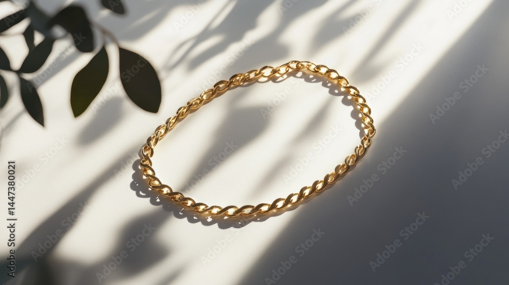 Fototapeta premium Gold chain bracelet, sunlight shadows