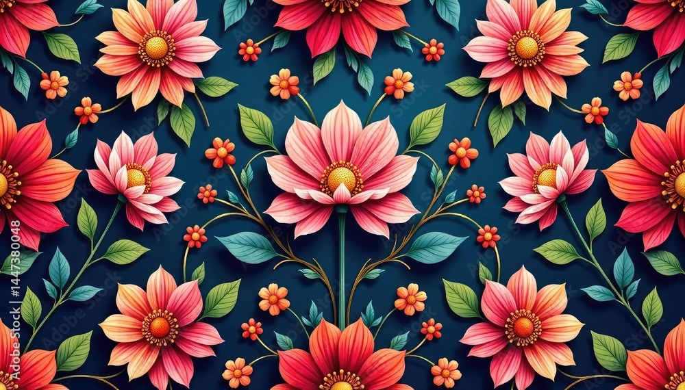 Intricate floral pattern, repeating seamlessly , digital, vibrant, seamless Intricate floral pattern, repeating seamlessly , digital, vibrant, seamless