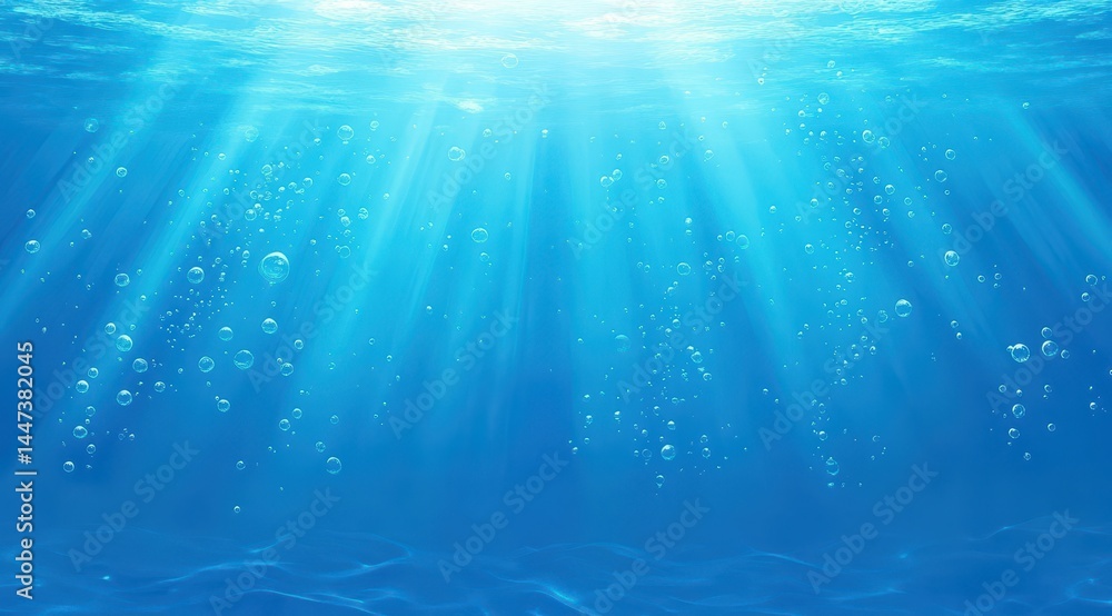 Obraz premium Underwater scene, sunbeams, bubbles