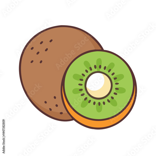 Illustration of fresh kiwi fruit, sliced kiwi, healthy food, tropical fruit, vitamin c, and delicious kiwi fruit