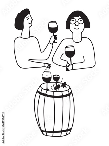 Sommelier Poster. Drinking Wine. Line art	