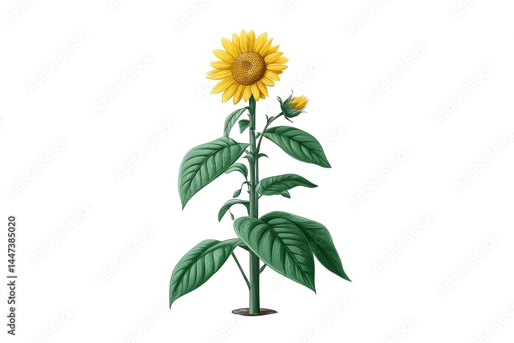 Fototapeta premium Vibrant Sunflower Blooming with Summer Field, and Botanical Illustration.