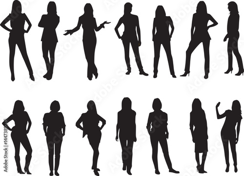 Silhouette of casual woman standing. EPS 10