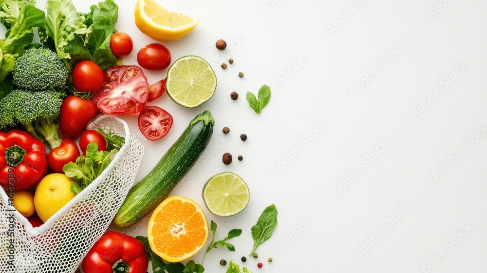 Fresh, vibrant array of colorful vegetables and fruits, perfect for a healthy lifestyle Fresh, vibrant array of colorful vegetables and fruits, perfect for a healthy lifestyle