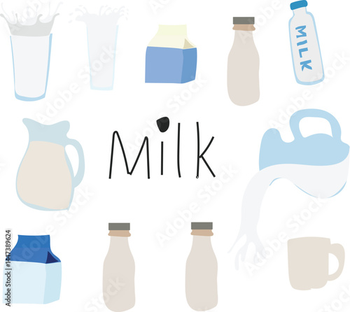 set of milk products. milk set