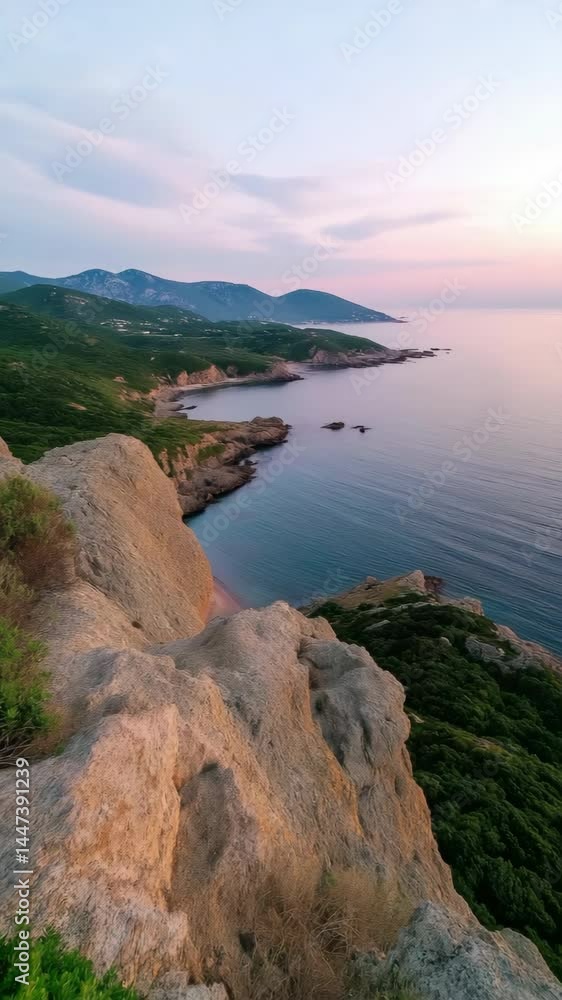 A beautiful view of the ocean with a rocky cliff in the background. The sky is a mix of blue and pink, creating a serene and peaceful atmosphere A beautiful view of the ocean with a rocky cliff in the background. The sky is a mix of blue and pink, creating a serene and peaceful atmosphere