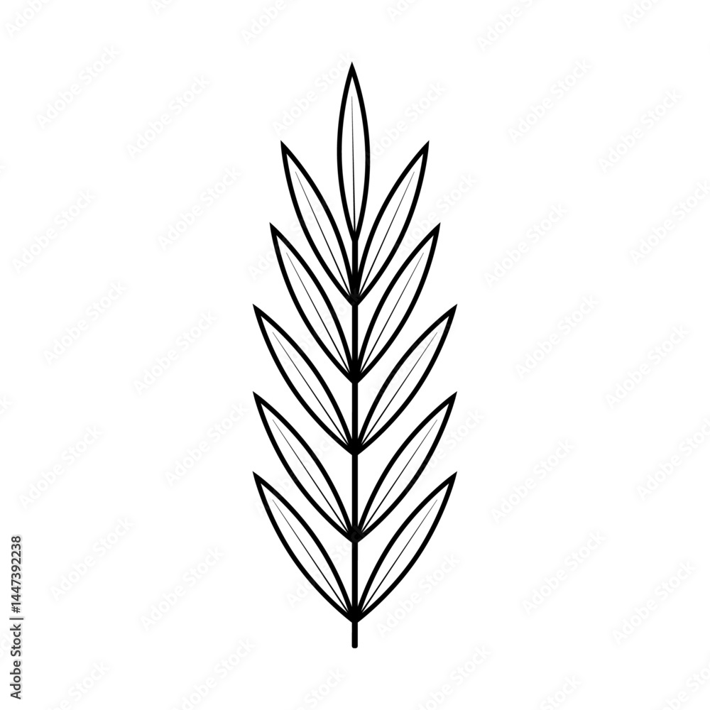 Bamboo branch in black outline. Bamboo leaves isolated on white or transparent background. Vector illustration. Icon. Plant element close-up for tropical design decoration. lineart. Bamboo branch in black outline. Bamboo leaves isolated on white or transparent background. Vector illustration. Icon. Plant element close-up for tropical design decoration. lineart.