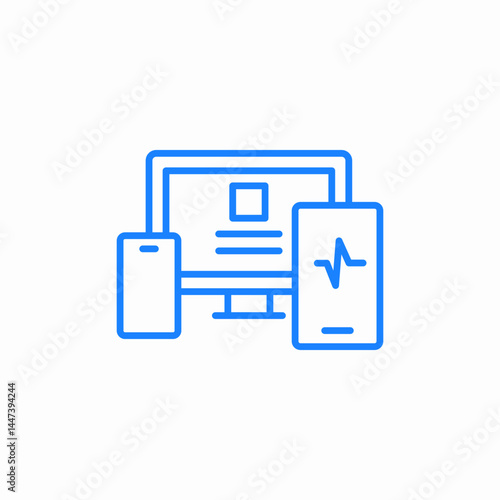 computer monitor and two smartphones digital health icon sign vector