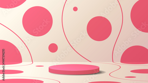 A mockup with a pink 3D catwalk with circles and stripes.