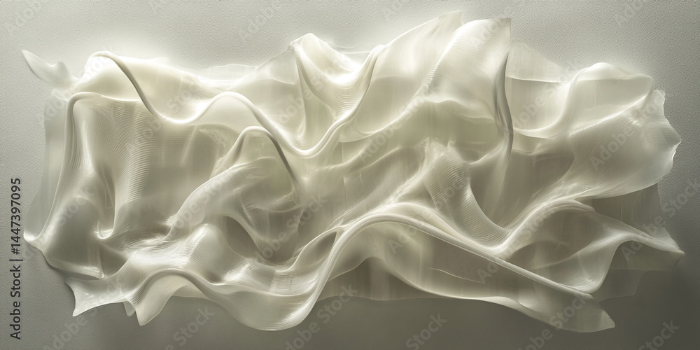 Obraz premium Abstract image of off-white, flowing fabric-like texture creating a dynamic, wave-like form suggestive of movement and fluidity