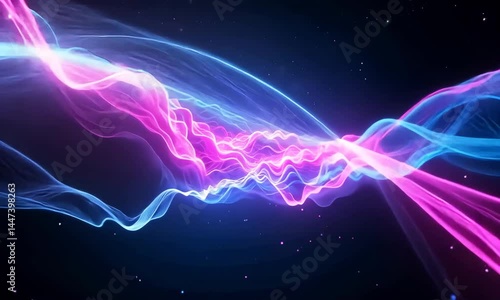 Wallpaper Mural Abstract Digital Animation Of Glowing Pink And Blue Waves On Dark Background With Floating Particles Torontodigital.ca