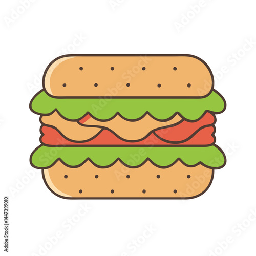 Illustration of a delicious sandwich burger with lettuce tomato and bread food vector graphic design