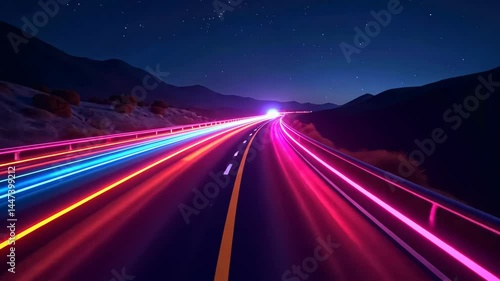 Neon Highway Lights Streaking Across the Night Sky A Journey Through a Vibrant Landscape