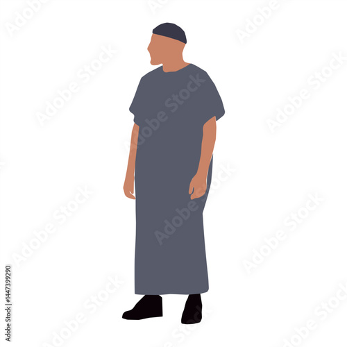 Flat Style Illustration of Arabic Man in Traditional Outfit, Arabic Man in Thobe and Cap, Modern Flat Vector