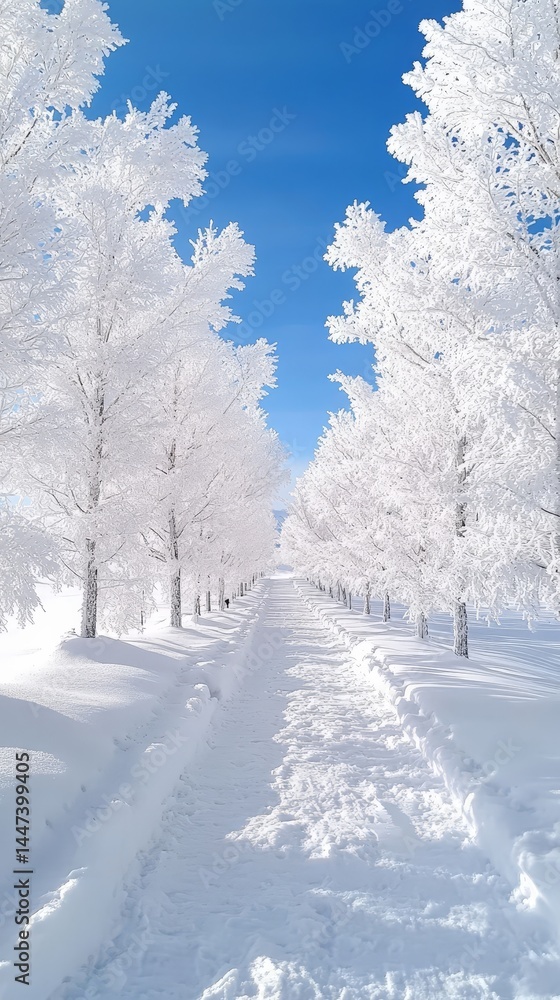 Obraz premium Snowy Trees Path in Winter Wonderland