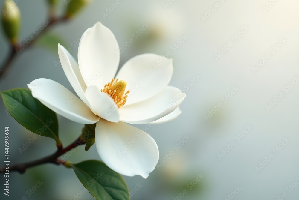 White magnolia flower, delicate line art on white, graphic, white White magnolia flower, delicate line art on white, graphic, white