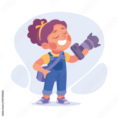 A Cheerful Girl with a Camera, Eagerly Ready for Her Next Exciting Adventure Ahead