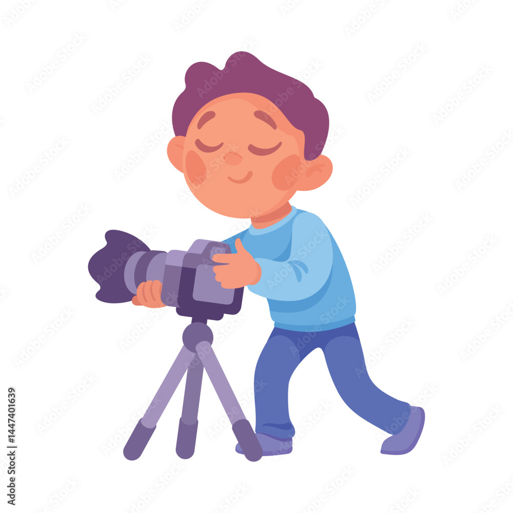 A Young Photographer Enthusiastically Capturing Precious Moments with a Professional Camera A Young Photographer Enthusiastically Capturing Precious Moments with a Professional Camera