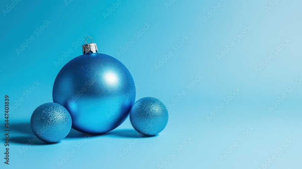Three blue Christmas ornaments on a light blue background Three blue Christmas ornaments on a light blue background
