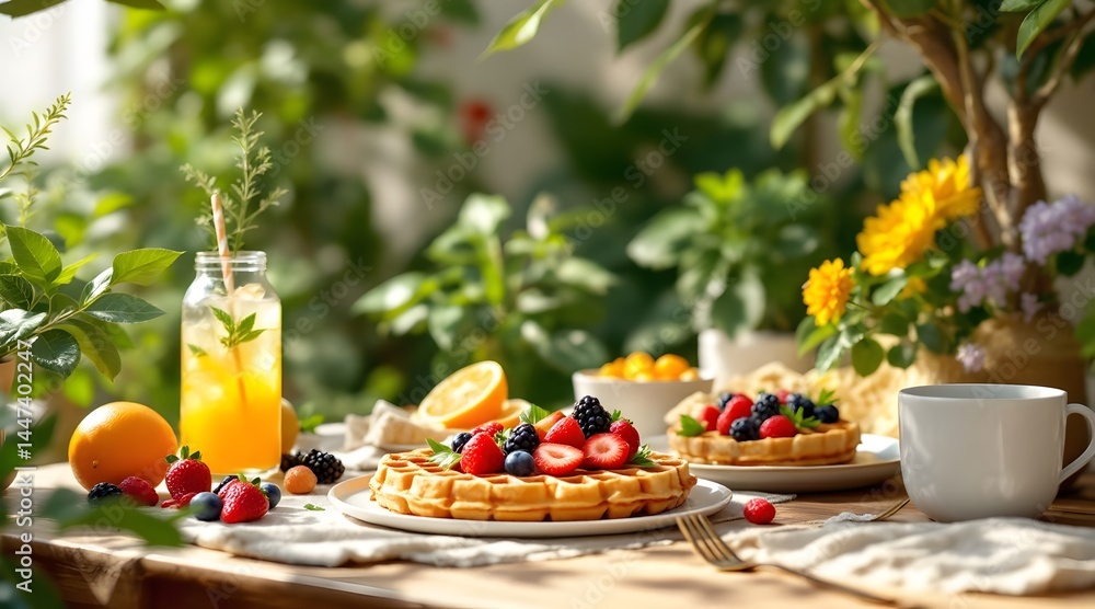 Sun-Drenched Garden Brunch Waffles, Berries, and Sunshine Sun-Drenched Garden Brunch Waffles, Berries, and Sunshine
