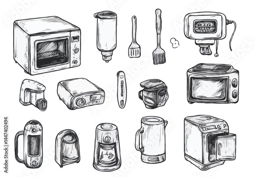 home appliances hand drawn vectors
